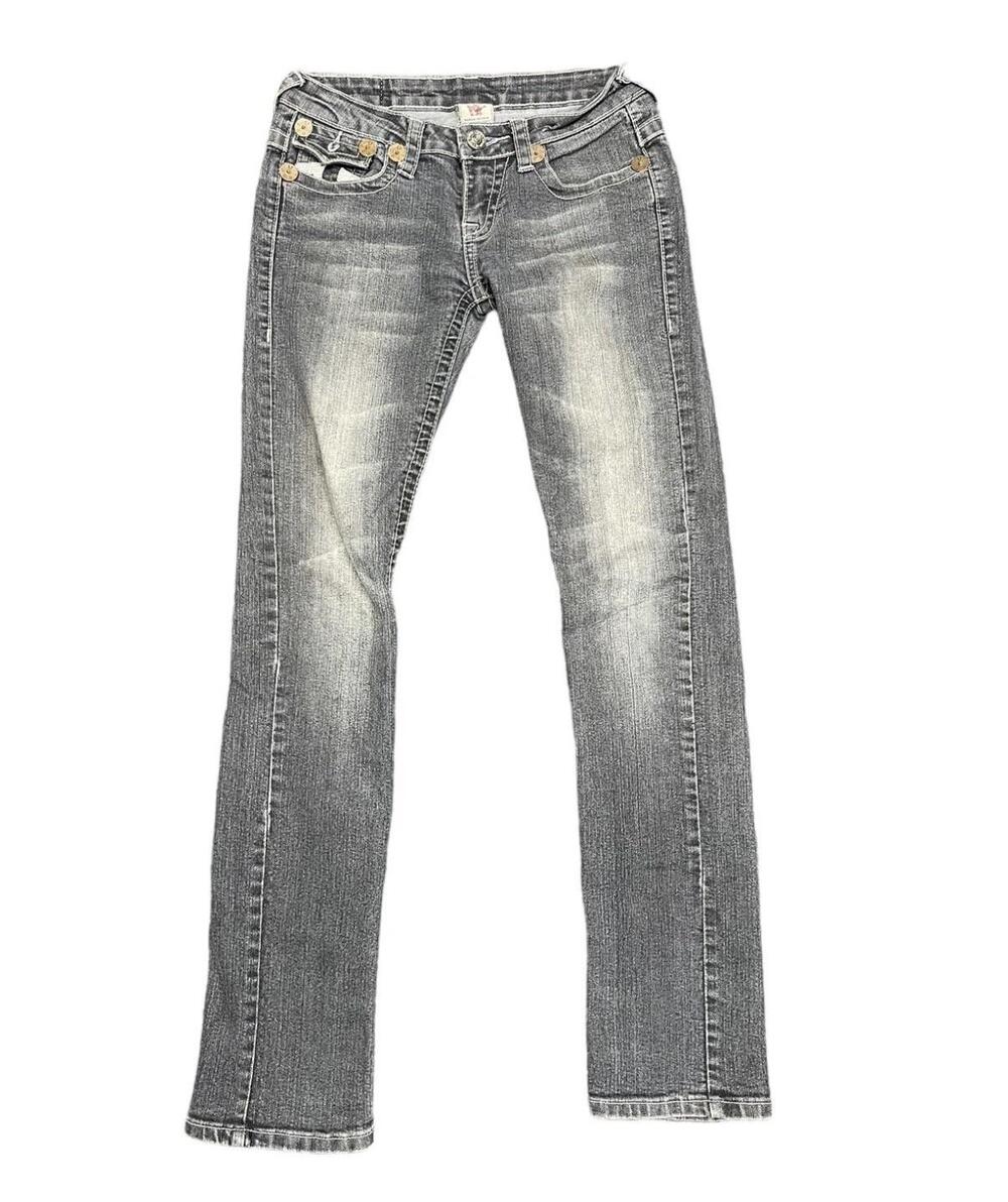 True Religion Jeans Womens 26 Gray Bootcut Joey Super T Rhinestone Made USA